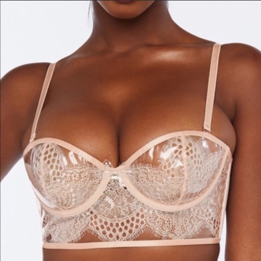 Hyper real lace and vinyl bustier